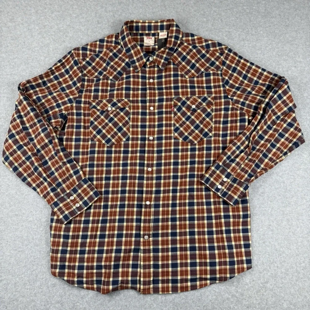 Levi's Standard Western Shirt Men's XL Plaid Pearl Snap Cowboy Rancher Casual